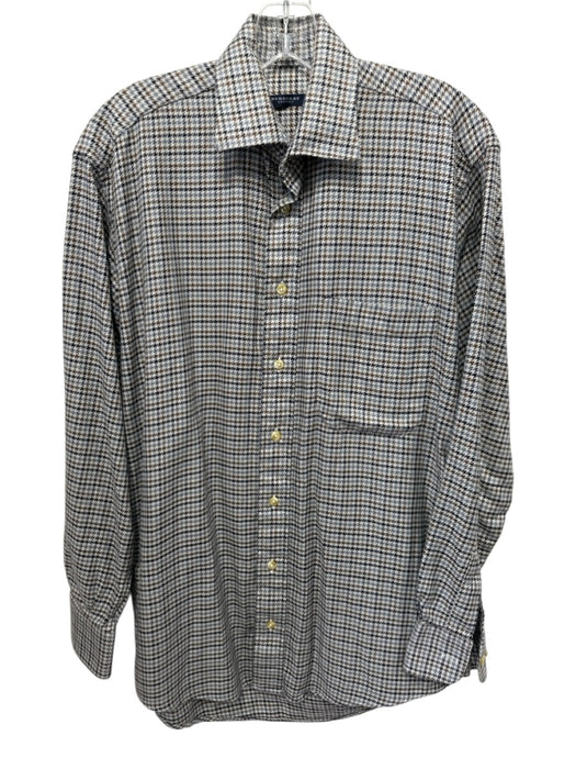 Burberry Size S Brown & Blue Cotton Blend Houndsooth Plaid Long Sleeve Shirt Brown & Blue / S