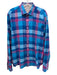 Bugatchi Size Est L Blue & Purple Cotton Plaid Button Up Men's Long Sleeve Shirt Blue & Purple / Est L