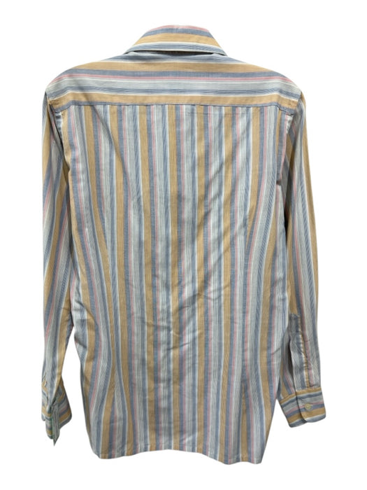 Yves Saint Laurent Size 15 Blue & Yellow Cotton Striped Men's Long Sleeve Shirt Blue & Yellow / 15