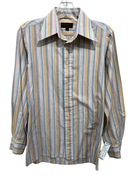 Yves Saint Laurent Size 15 Blue & Yellow Cotton Striped Men's Long Sleeve Shirt Blue & Yellow / 15
