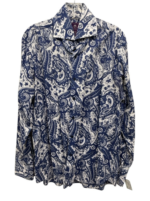 Curtis Size L Blue & White Cotton Paisley Button up Men's Long Sleeve Shirt Blue & White / L