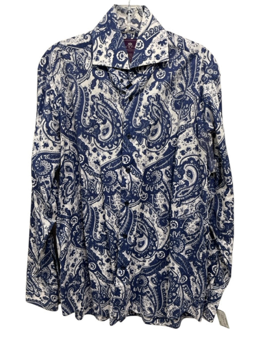 Curtis Size L Blue & White Cotton Paisley Button up Men's Long Sleeve Shirt Blue & White / L