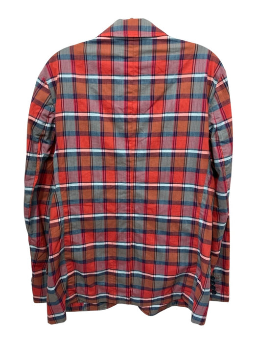 Pink Red & Orange Cotton Plaid 2 Button Men's Blazer Red & Orange / 40