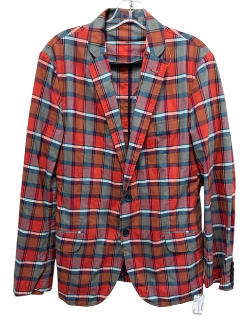 Pink Red & Orange Cotton Plaid 2 Button Men's Blazer Red & Orange / 40