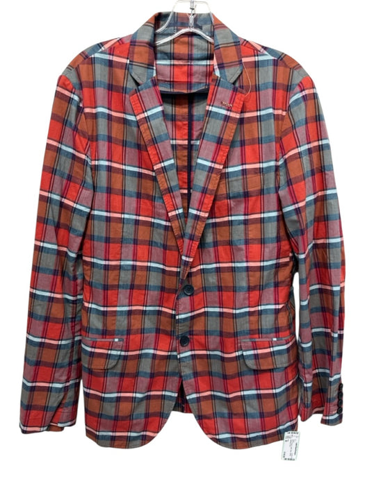Pink Red & Orange Cotton Plaid 2 Button Men's Blazer Red & Orange / 40