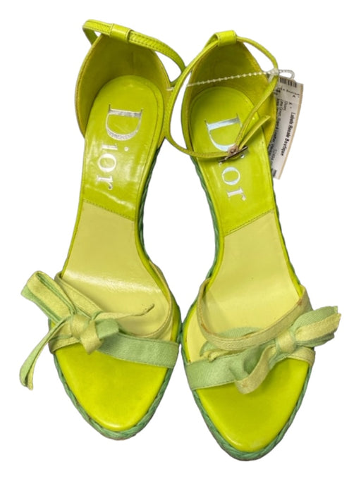 Dior Shoe Size 36 Lime Green Rope & Leather Wedge Ankle Strap Bow Detail Shoes Lime Green / 36