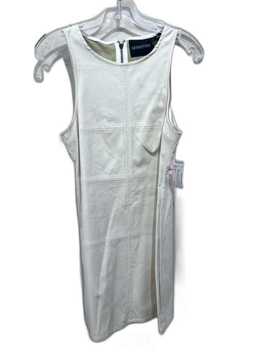 Minkpink Size M Off White Polyester Faux Leather Sleeveless Paneled Fitted Dress Off White / M