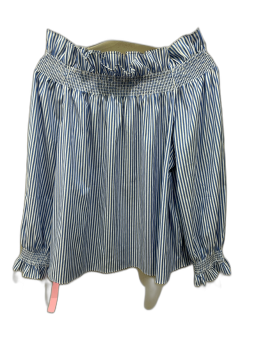 Tuckernuck Size L Blue & White Polyester Long Balloon Sleeve Smock Neck Top Blue & White / L