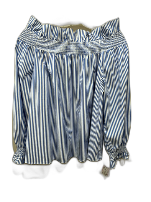 Tuckernuck Size L Blue & White Polyester Long Balloon Sleeve Smock Neck Top Blue & White / L