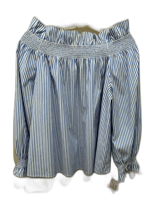 Tuckernuck Size L Blue & White Polyester Long Balloon Sleeve Smock Neck Top Blue & White / L