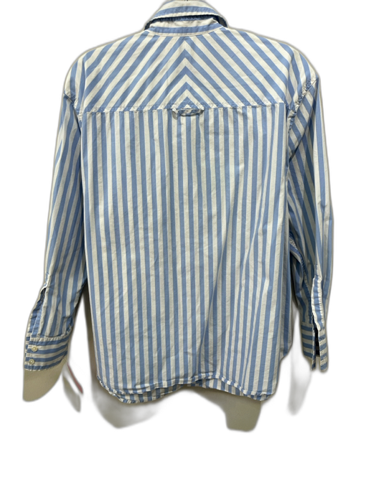 AYR Size M Light blue & white Cotton Long Sleeve Striped Patch Pocket Top Light blue & white / M