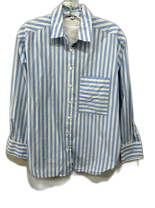 AYR Size M Light blue & white Cotton Long Sleeve Striped Patch Pocket Top Light blue & white / M