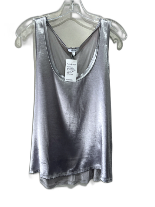 Reiss Size L Silver Polyester Satin Raw Edge Shell Top Silver / L