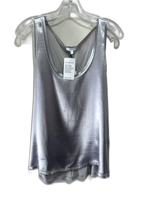 Reiss Size L Silver Polyester Satin Raw Edge Shell Top Silver / L