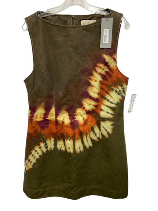 Alemais Size 12 Olive Green, Orange & Purple Cotton Boat Neck Sleeveless Dress Olive Green, Orange & Purple / 12
