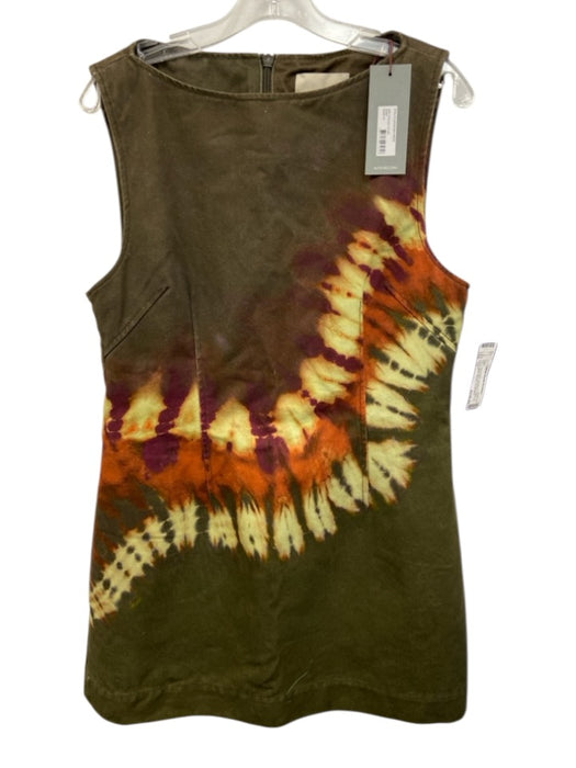 Alemais Size 12 Olive Green, Orange & Purple Cotton Boat Neck Sleeveless Dress Olive Green, Orange & Purple / 12