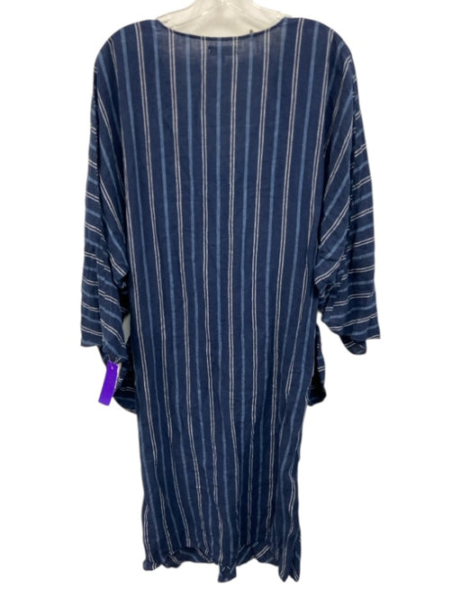 Billy Reid Size XS/S Navy Blue & White Linen V Neck Chevron Detail Pockets Dress Navy Blue & White / XS/S