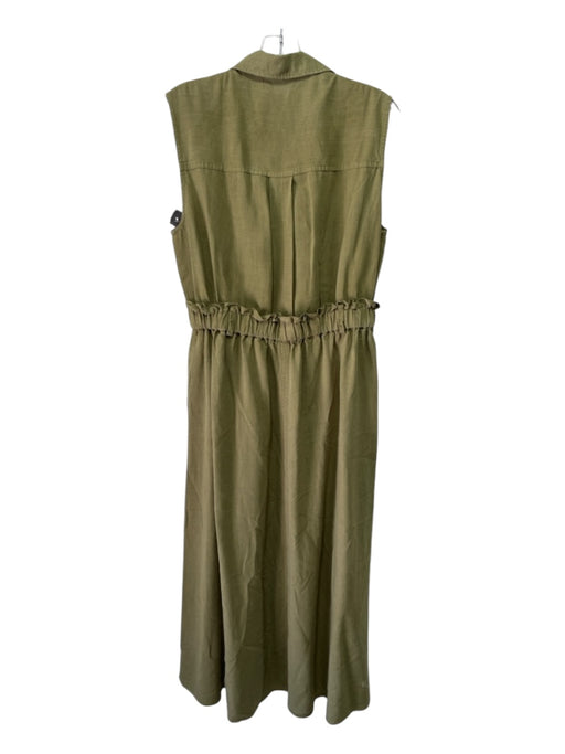 Zara Size Medium Green Missing Fabric Buttons Sleeveless Collared Midi Dress Green / Medium