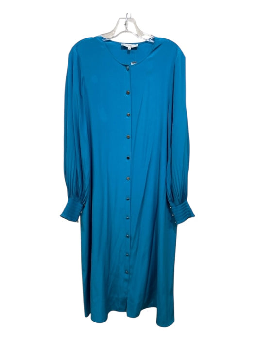 Tibi Size S Blue Silk Maxi Button Down Smocked Sleeve Dress Blue / S