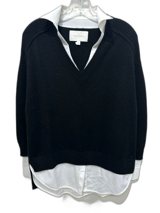 Brochu Walker Size M Black & White Wool & Cashmere Knit Long Sleeve Sweater Black & White / M
