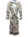 Zimmermann Size 0 Cream & Brown Linen Tie Belt Long Sleeve Tie Neck V Neck Dress Cream & Brown / 0