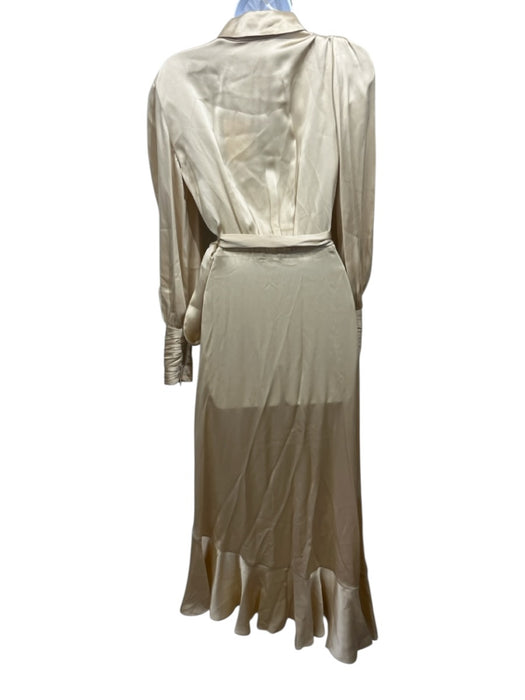 Zimmermann Size 0 Champagne Silk Wrap V Neck Ruffles Long Sleeve Dress Champagne / 0