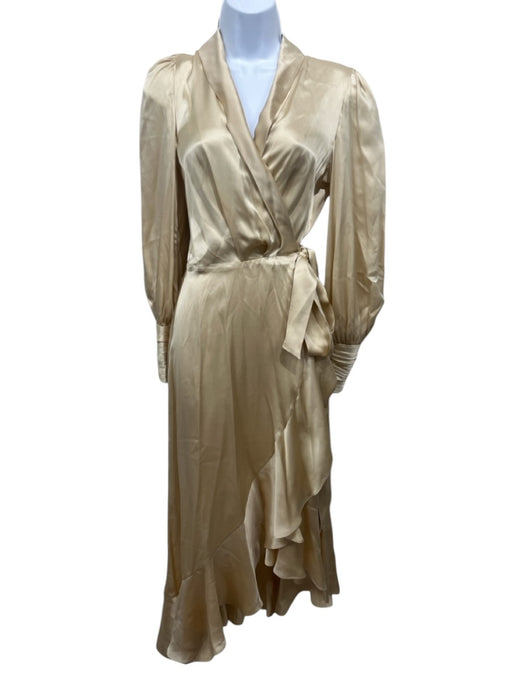 Zimmermann Size 0 Champagne Silk Wrap V Neck Ruffles Long Sleeve Dress Champagne / 0