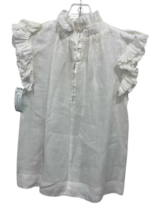 Sea New York Size 0 White Ramie Keyhole Back Sleeveless Mock Neck Ruffles Top White / 0