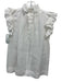 Sea New York Size 0 White Ramie Keyhole Back Sleeveless Mock Neck Ruffles Top White / 0
