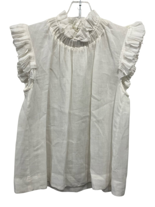 Sea New York Size 0 White Ramie Keyhole Back Sleeveless Mock Neck Ruffles Top White / 0