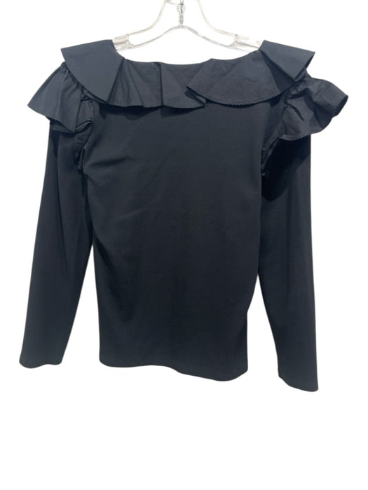 Veronica Beard Size S Black Cotton Blend ruffles Long Sleeve Mixed Fabric Top Black / S