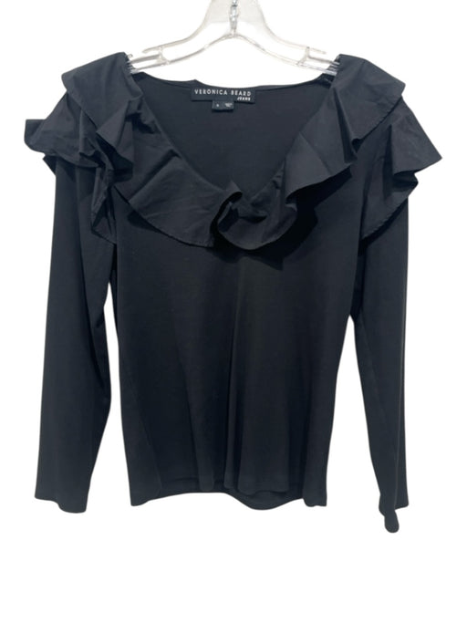 Veronica Beard Size S Black Cotton Blend ruffles Long Sleeve Mixed Fabric Top Black / S