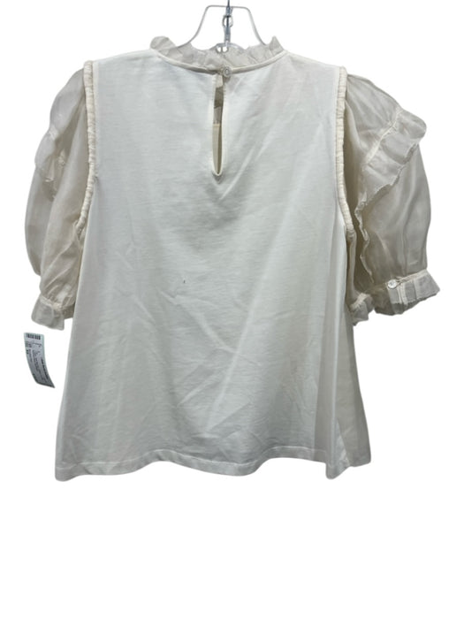 Sea New York Size XS Cream Puff Sleeves Chiffon Overlay Keyhole Back Top Cream / XS