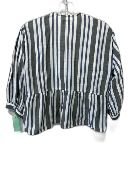Love, Tomas Emerson Fry Size XS/S Blue, Gray & White Cotton Vertical Stripes Top Blue, Gray & White / XS/S