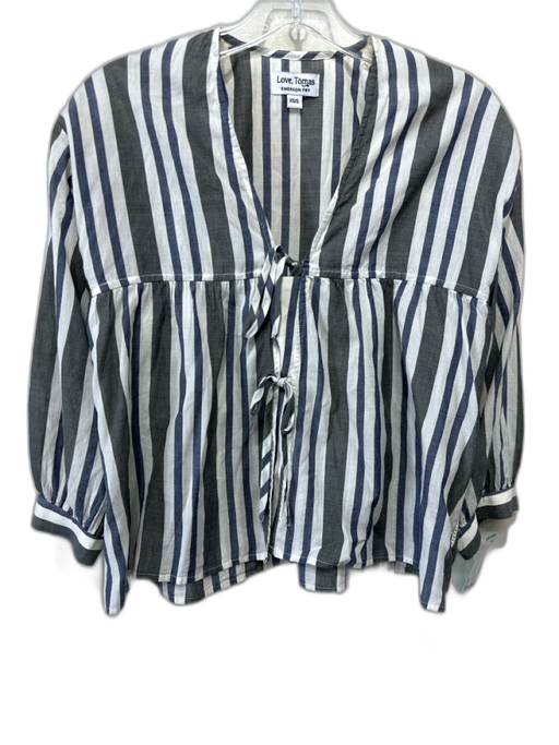Love, Tomas Emerson Fry Size XS/S Blue, Gray & White Cotton Vertical Stripes Top Blue, Gray & White / XS/S