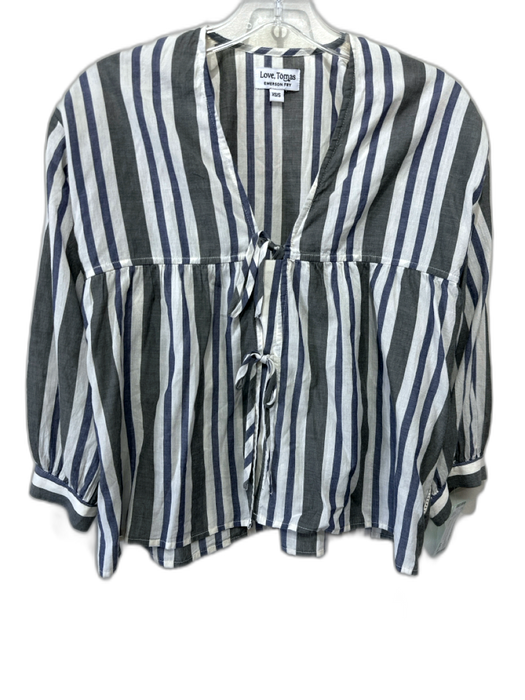 Love, Tomas Emerson Fry Size XS/S Blue, Gray & White Cotton Vertical Stripes Top Blue, Gray & White / XS/S