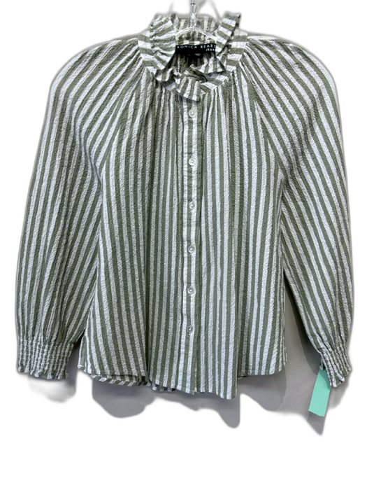 Veronica Beard Jeans Size 4 Green & White Cotton Long Sleeve Striped Top Green & White / 4