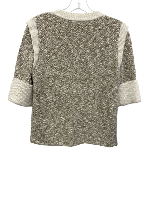 Veronica Beard Size XS Cream & Brown Cotton Blend Boucle 1/2 Sleeve Sweater Cream & Brown / XS