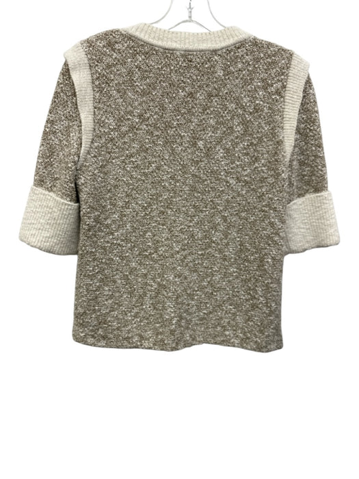 Veronica Beard Size XS Cream & Brown Cotton Blend Boucle 1/2 Sleeve Sweater Cream & Brown / XS