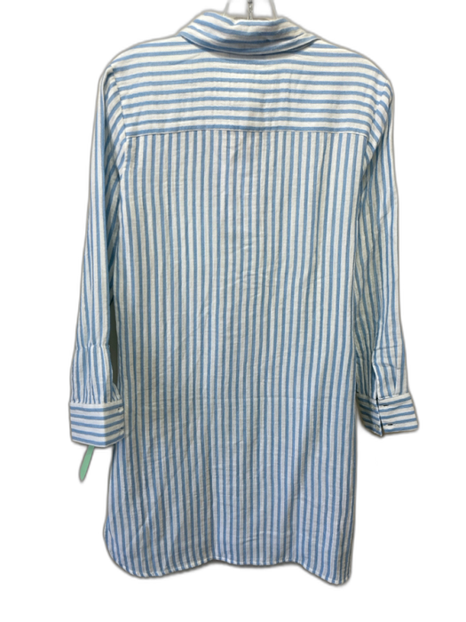 Alice Walk Size XS Blue & White Cotton Long Sleeve Striped 1/4 Button Dress Blue & White / XS