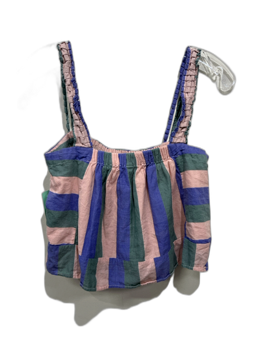 Mirth Size S Pink, Blue & Green Cotton Pleated Shoulder Strap Striped Skirt Set Pink, Blue & Green / S