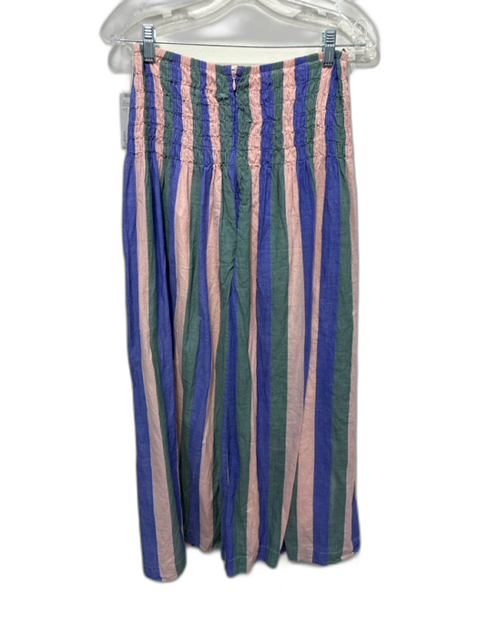 Mirth Size S Pink, Blue & Green Cotton Pleated Shoulder Strap Striped Skirt Set Pink, Blue & Green / S