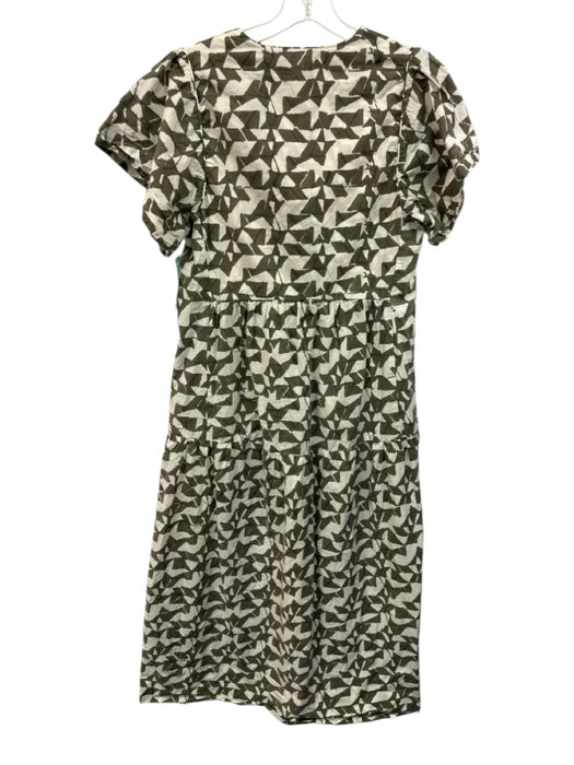 Mirth Size XS Green & Cream Cotton Short Sleeve Abstract Print V Neck Maxi Dress Green & Cream / XS