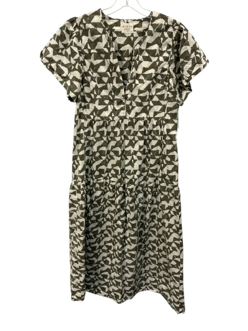 Mirth Size XS Green & Cream Cotton Short Sleeve Abstract Print V Neck Maxi Dress Green & Cream / XS