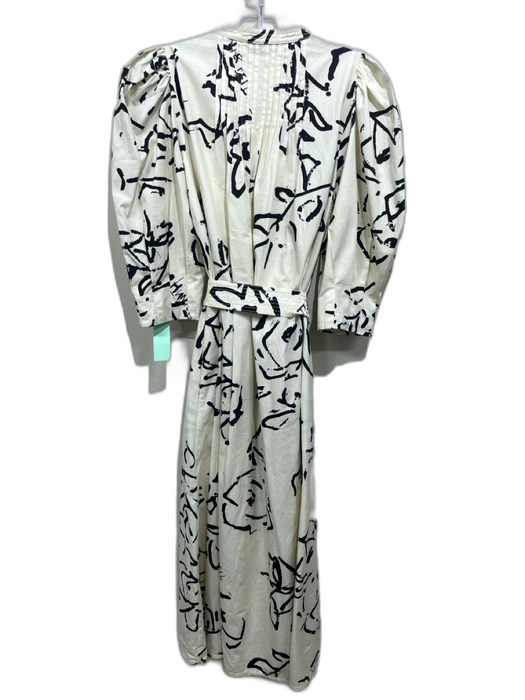 Hunter Bell Size XS Cream & Black Cotton 1/2 Balloon Sleeve Wooden Buttons Dress Cream & Black / XS