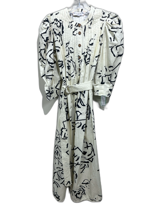 Hunter Bell Size XS Cream & Black Cotton 1/2 Balloon Sleeve Wooden Buttons Dress Cream & Black / XS