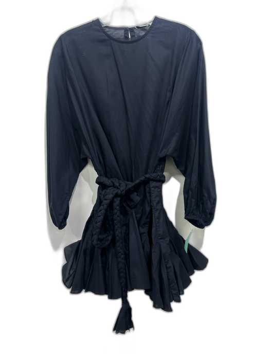 Rhode Size XS Black Cotton Long Balloon Sleeve Braided Belt Flare Hem Dress Black / XS