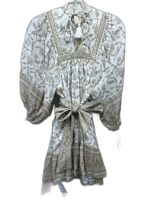 Cleobella Size XS Tan & White Cotton Long Balloon Sleeve Floral Print Dress Tan & White / XS