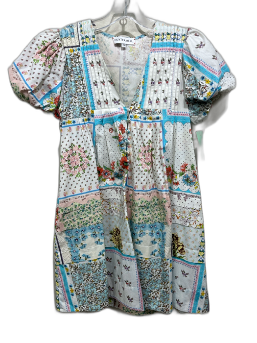 Hunter Bell Size XS Blue, White & Multi Cotton Short Balloon Sleeve Dress Blue, White & Multi / XS
