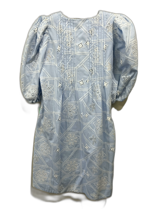 Hunter Bell Size XS Blue & White Cotton Short Balloon Sleeve V Neck Dress Blue & White / XS
